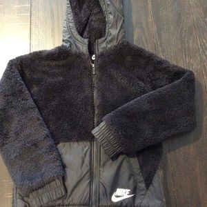 New Girls Nike Fleece Zip Nylon Jacket 7/8